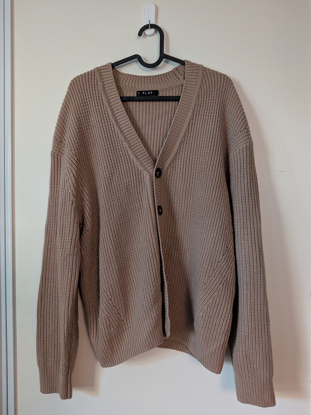 Men's Taupe Button-Front Ribbed Cardigan
